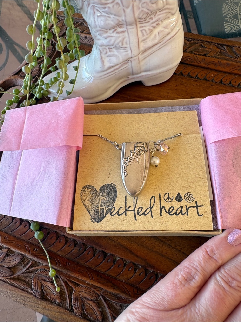 Freckled Heart Upcycled Silverware Essential Oil Diffuser Necklace NWT Etsy
